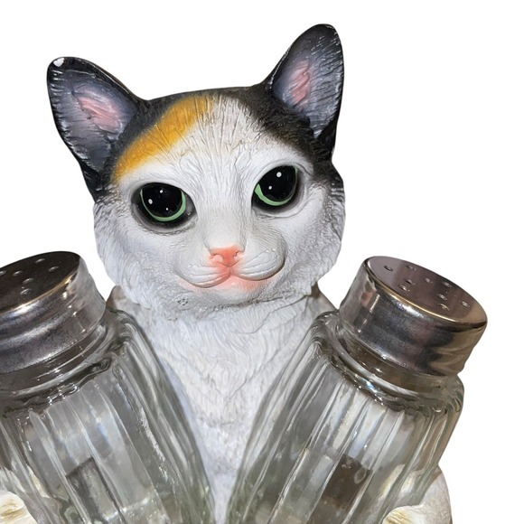 Cat Salt and Pepper Glass Shaker Holder Set Decor Kitchen New! - Picture 7 of 8